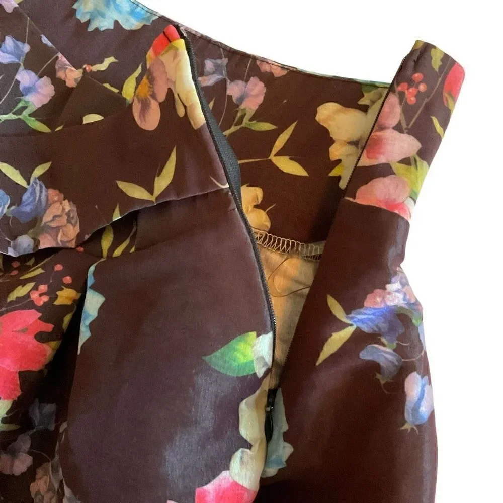 Jasmine High Low Skirt Waist Sash Brown Red Orange Pink Floral Junior Medium